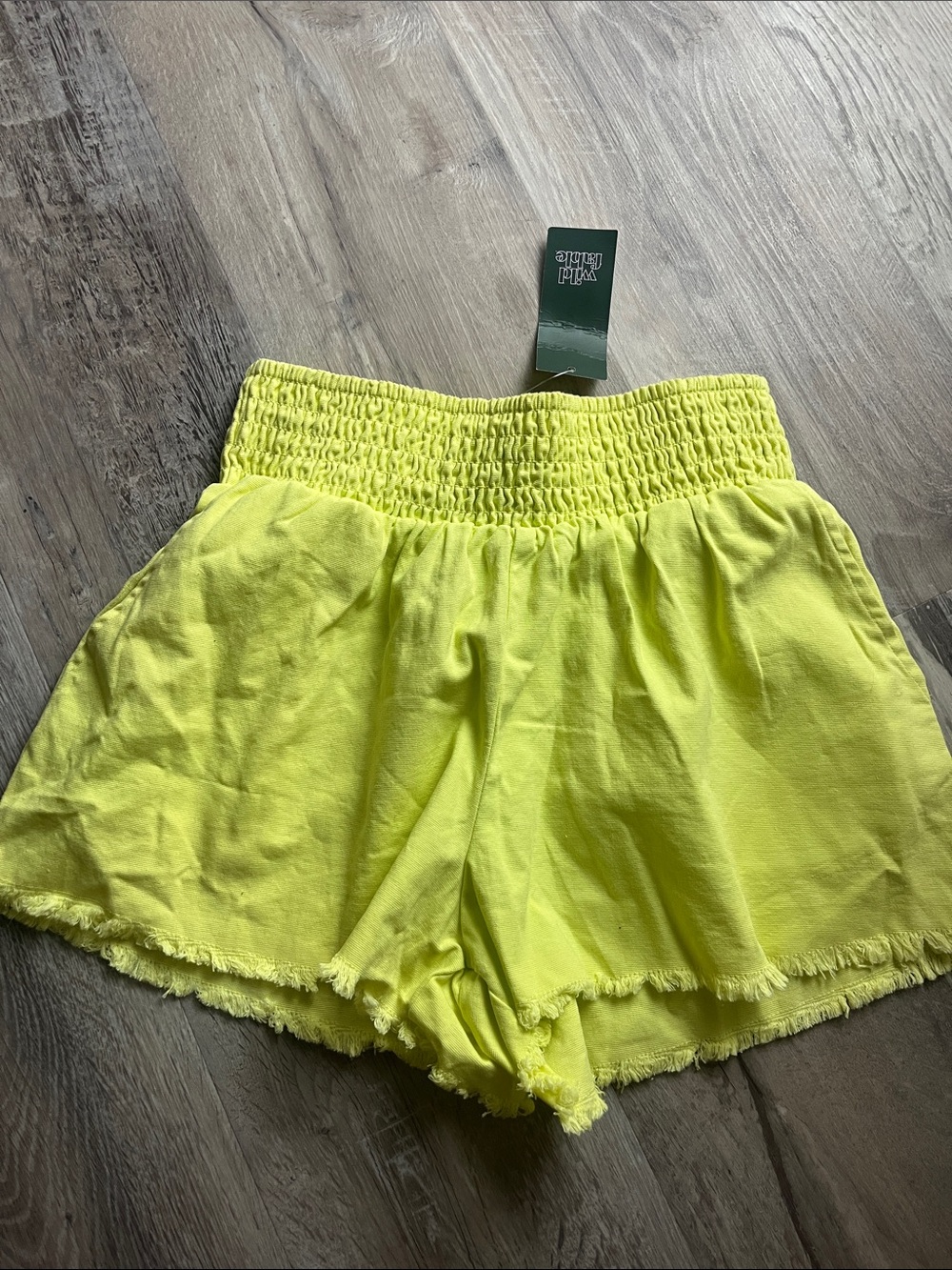 wild fable Neon Yellow High-Waist Smocked Shorts